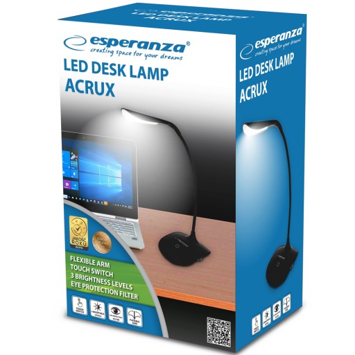 Čierna stolná lampa Esperanza Acrux, výkon až 3 W