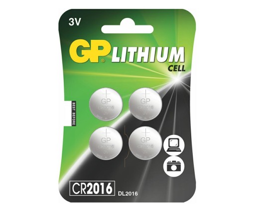 4x GP CR2016 lítiová batéria do hodiniek 3V gombíková