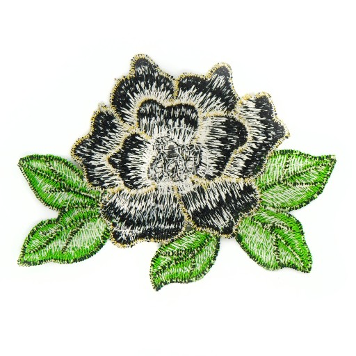 Nášivka ruže FLOWER BLACK so zlatým lemom