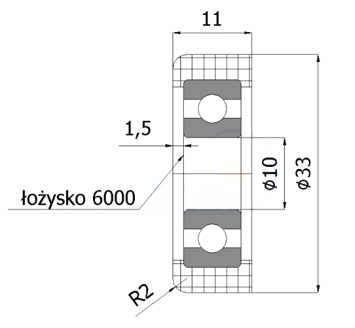 fi 33 POLYAMIDOVÝ VALEC S LOŽISKOM FI 10 30 KG