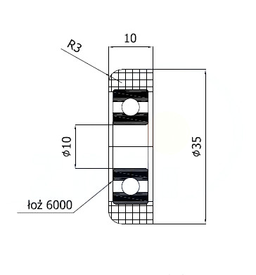 fi 35 POLYAMIDOVÝ VALEC S LOŽISKOM FI 10 30 KG