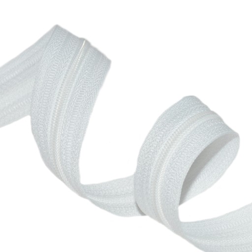 3mm páska na špirálový zips, 10mb, biela + 15 zipsov