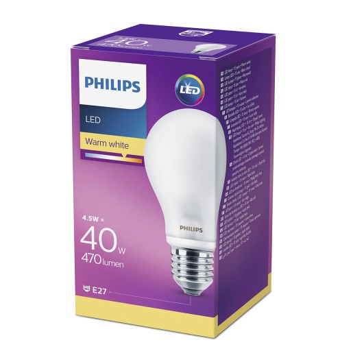 Klasické lampy LED žiarovka 4,5W=40W 470lm 2700K PHILIPS
