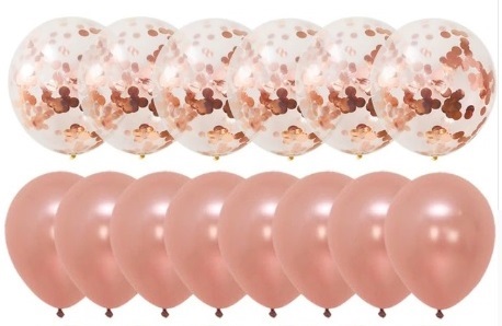 20ks balónov BALOONS ROSE GOLD, so sadou konfet