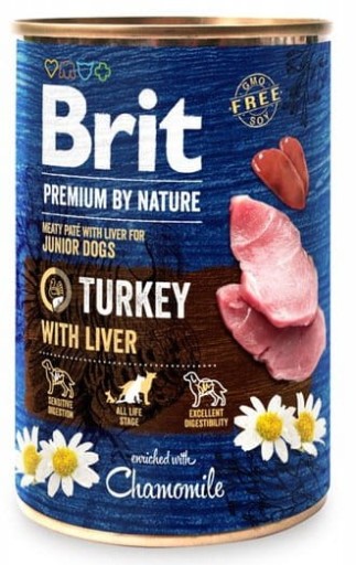 Krmivo Brit Premium By Nature Morčacie a pečeňové mokré krmivo pre psov 400 g