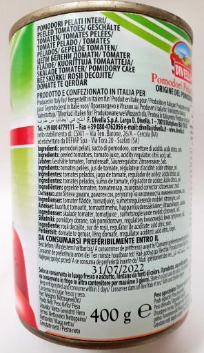 Talianske paradajky v konzerve Pelati Divella 400 g bez šupky
