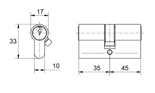 CYLINDER DVERE 35/45 MOSADZ 3 KĽÚČ
