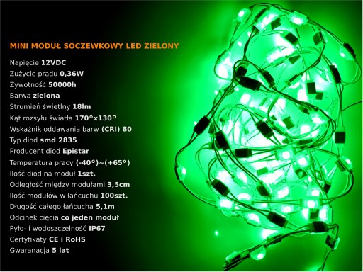 VEĽMI JASNÝ MINI LED MODUL ZELENÁ 0,36W 12V DC