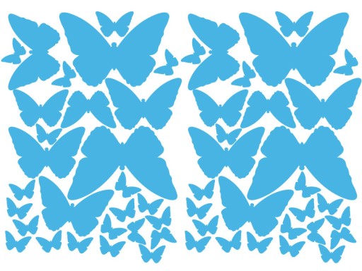 Nálepky na stenu BUTTERFLY - 56 ks - svetlomodré