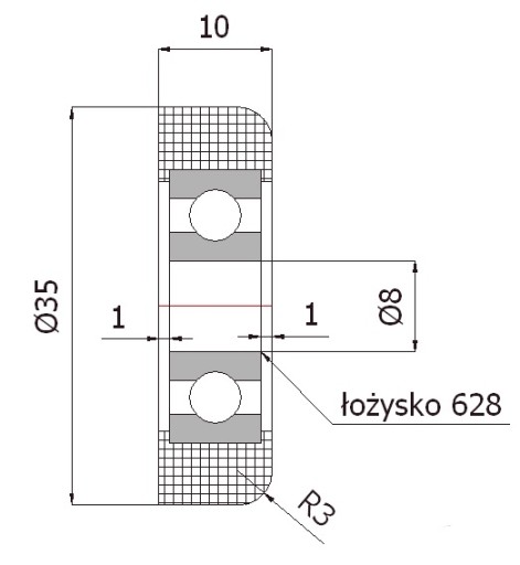 fi 35 POLYAMIDOVÝ VALEC S LOŽISKOM FI 8 30 KG