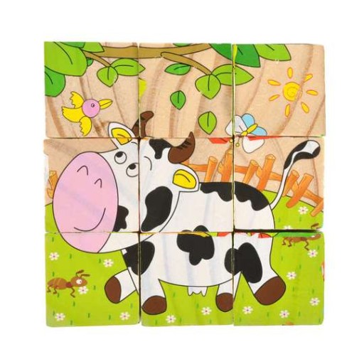 DREVENÉ BLOKY OBRAZOVÝ HÁDANKA 9 kusov FARM