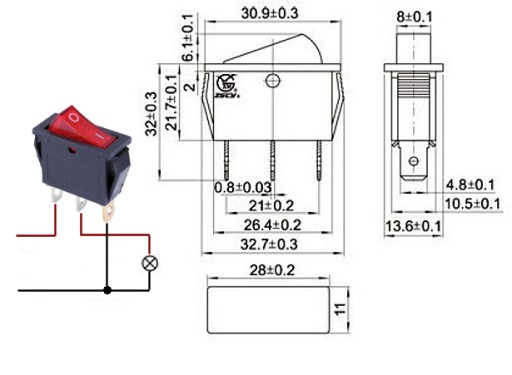 KCD3 Kolískový vypínač 15A 250V ON-OFF Podsvietenie
