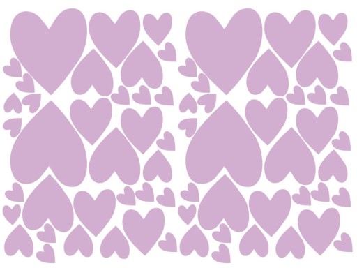 Nálepky na stenu HEARTS - 68 ks - lila