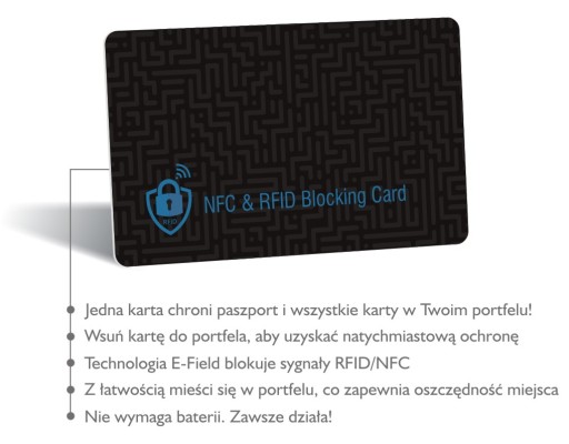 Karta, ktorá blokuje signály NFC a RFID