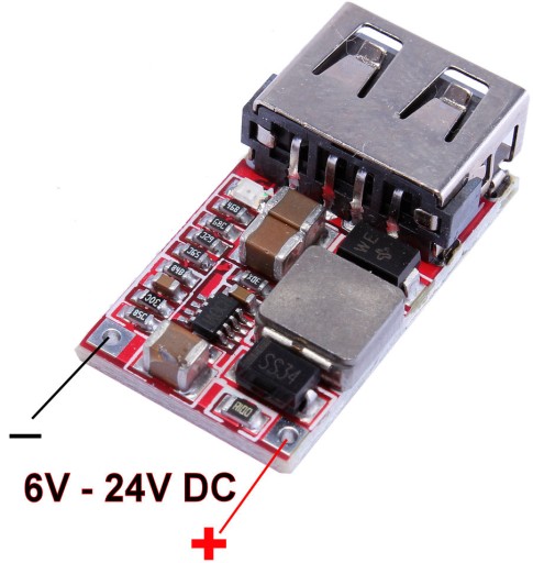 Konvertor USB nabíjačka 5V 3A 12V-24V Step Down