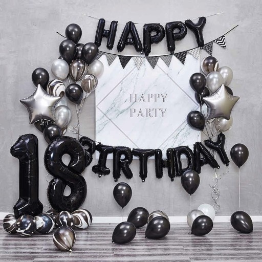 Čierny nápis s balónikmi HAPPY BIRTHDAY