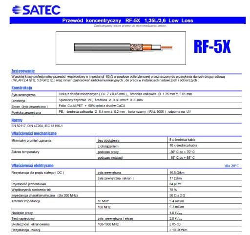 RF-5 NÍZKOSTRATOVÝ KOAXIÁLNY KÁBEL