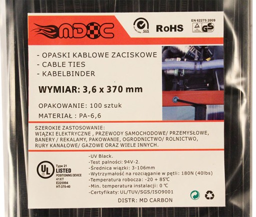 Sťahovacie pásky MDC, plastové, ČIERNA, 370x3,6