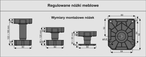Nábytková noha H122-190mm 500kg. Sevroll