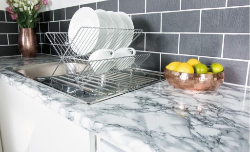 Dyha na nábytkovú dosku Okenný parapet Imitácia mramoru MARMI vzor BIELE A ČIERNA DIY