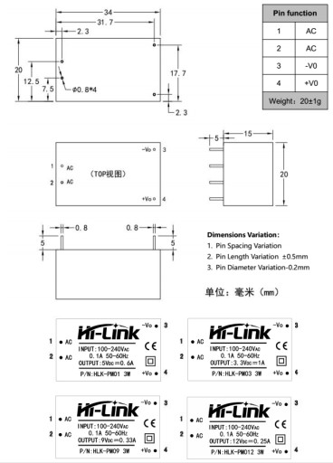 Napájací modul 3,3V 900mA 3W AC DC 230V HLK-PM03