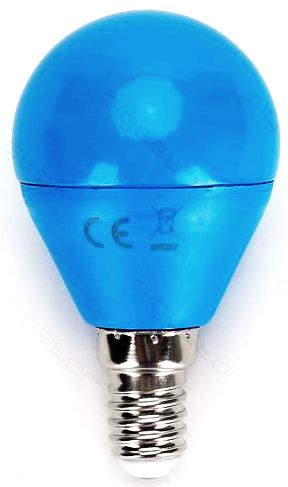 E14 LED G45 guľová žiarovka 45mm 4W malá dekoračná farebná MODRÁ