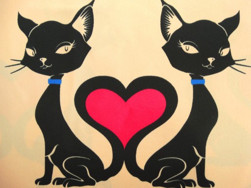 MG TK záclona SATIN BLACK CATS HEARTS lososová 145