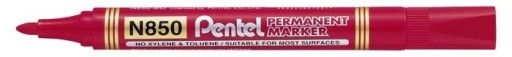 Permanentný popisovač PENTEL N850, červený, okrúhly.