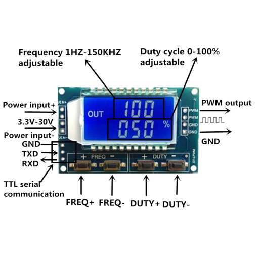 PWM GENERÁTOR 1Hz-150Khz 3,3V-30V LED DISPLEJ
