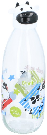 Sklenená fľaša na mlieko COW, 1l, vtipná fľaša