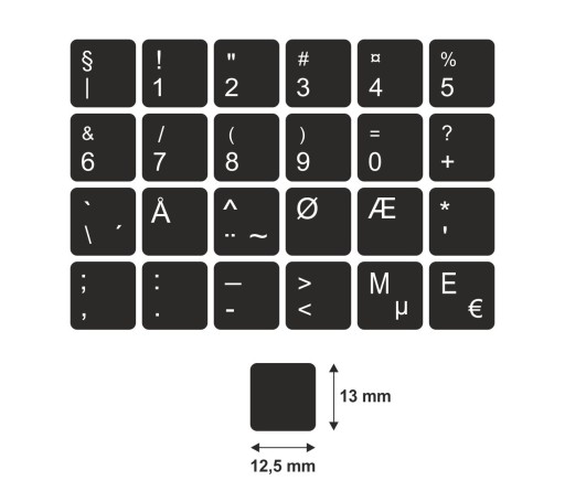 Nórske nálepky na klávesnicu 12,5x13mm čierne