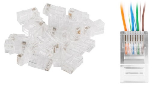 10ks RJ45 cat 5e prechádza cez UTP zástrčku