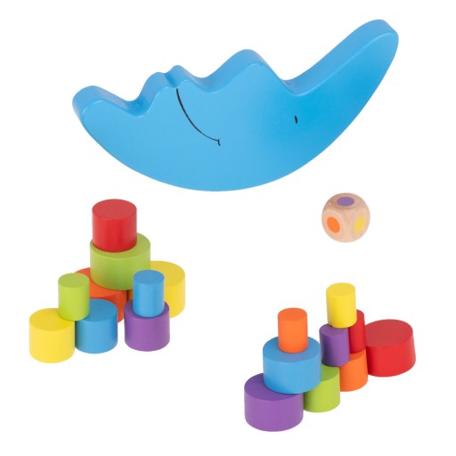 Montessori arkádová hra, puzzle vyvažujúce drevené kocky, mesiac