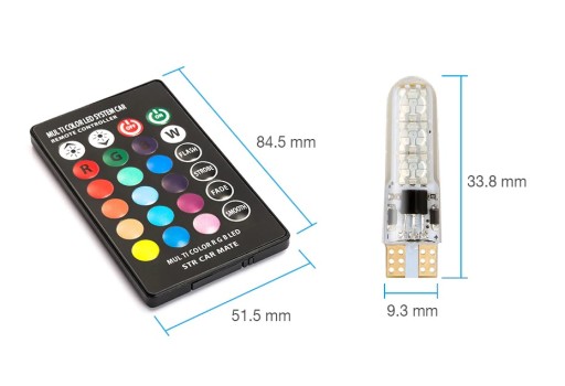 2 W5W LED T10 RGB ŽIAROVKY 16 FAREBNÉ PARKOVACIE DIAĽKOVÉ OVLÁDANIE