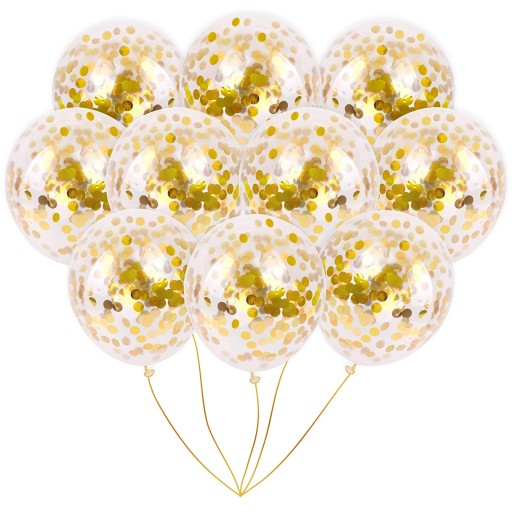 BALÓNY so ZLATÝMI KONFETMI Transparentné narodeninové balóny 28 cm - 10 ks