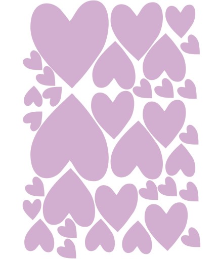Nálepky na stenu HEARTS - 68 ks - lila