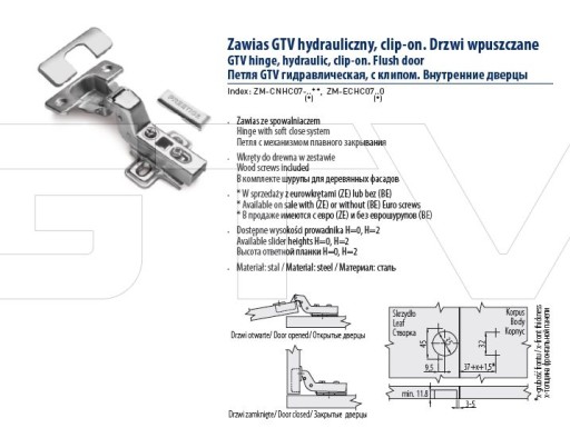 Nábytkový pánt GTV prestige, zadlabacie zatváranie