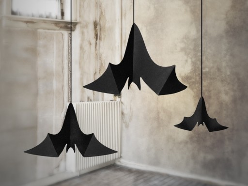 GARLAND HALLOWEEN DECORATION Prívesky BAT, čierna, SET 3 kusov