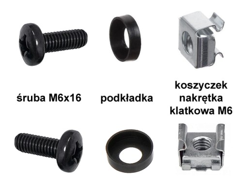 Montážna skrutka M6 s čiernou klietkou. nastaviť 4 ks