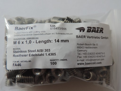 Objímky na opravu závitov M6 x 1,0 14mm, NEREZ