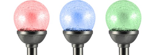 LED solárne svietidlo, vsadená GUĽA, prasknuté RGB sklo, satén (priemer 8 cm) POLUX