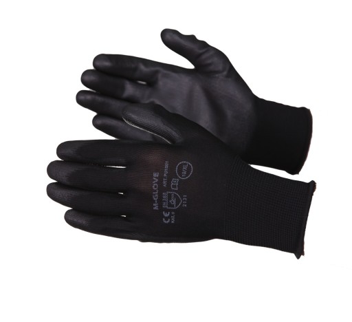 M-Glove čierne PU bezpečnostné rukavice presné uchopenie 8
