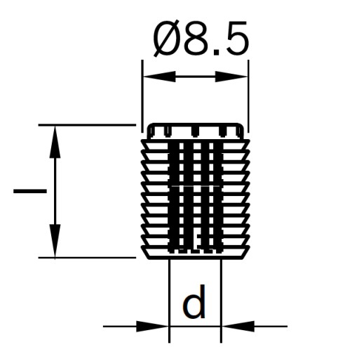 10x zásuvka M6 x 8 x 11 mm, plastová vložka