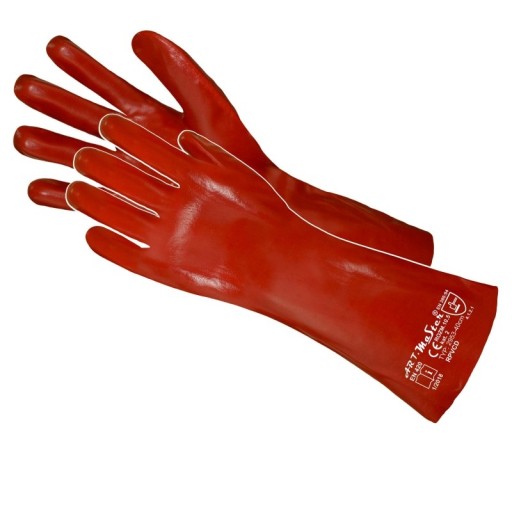 Červené ochranné pracovné rukavice z PVC, 40 cm