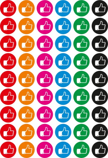 Motivačné nálepky likes LIKE farba pozadia 18mm 54ks