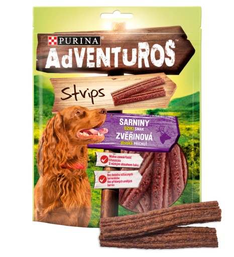 Purina ADVENTUROS Strips pochúťka pre psov 90g zverina