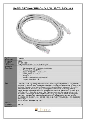 LAN KÁBEL CAT 5 SIEŤOVÝ KÁBEL RJ45 0,5M