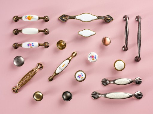 Nábytok Rukoväť Gombík PORCELÁNOVÝ MRAMOR STARÝ ZLATÝ