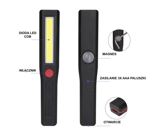 LED COB MAGNETOVÁ DIELENSKÁ LAMPA, VEĽMI SVETLÁ