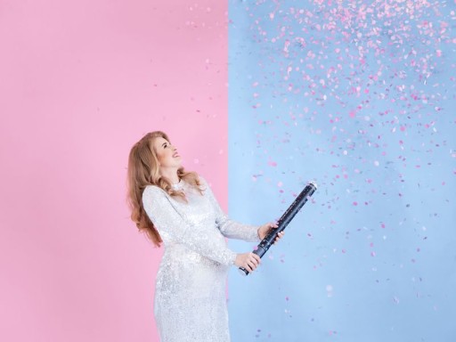 SHOOTING TUBE modré konfety pre GENDER REVEAL JEDNOROČNÉHO CHLAPCA 60 cm